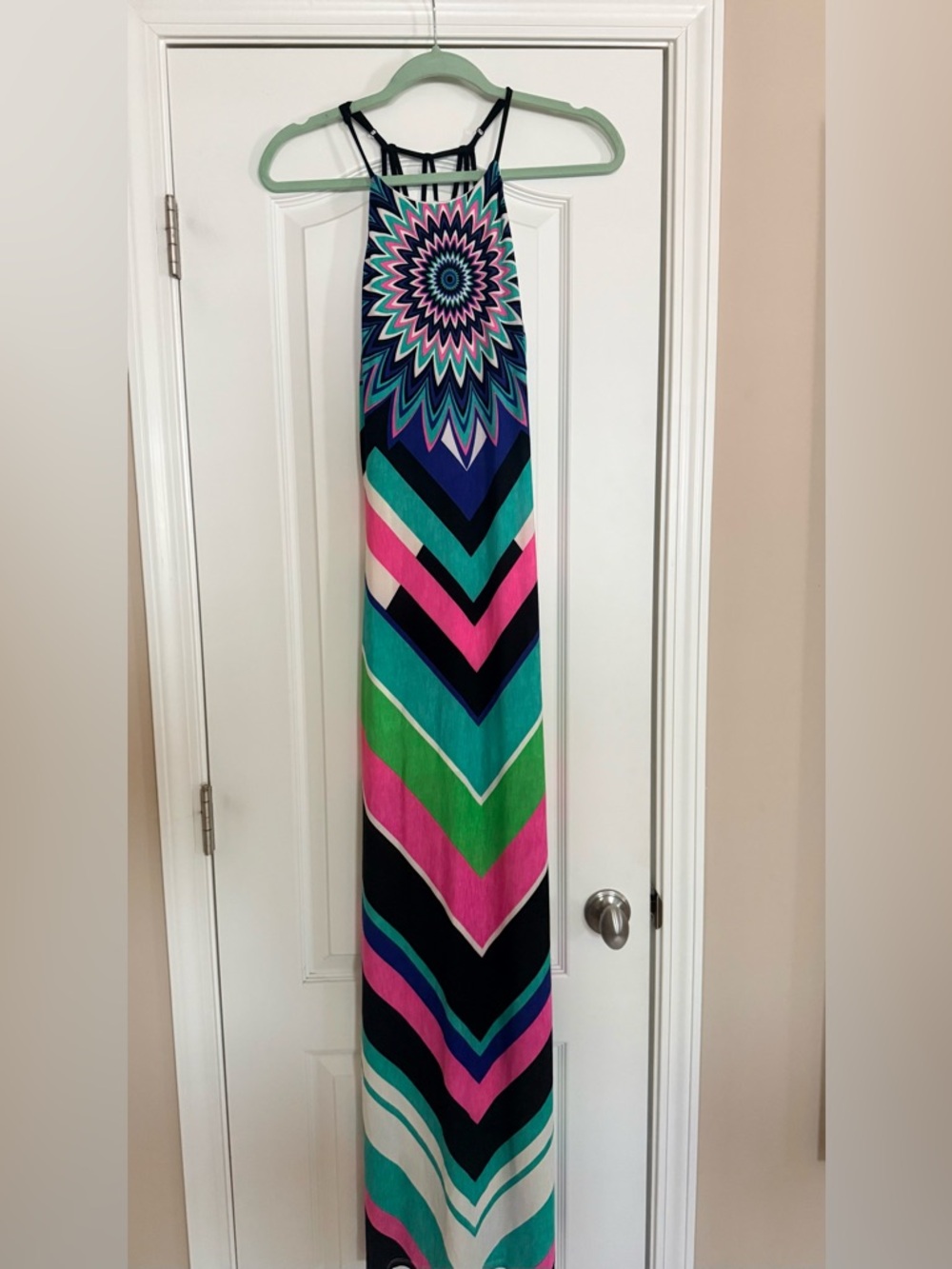 Chevron Starburst Maxi Dress in Teal, Pink & Navy